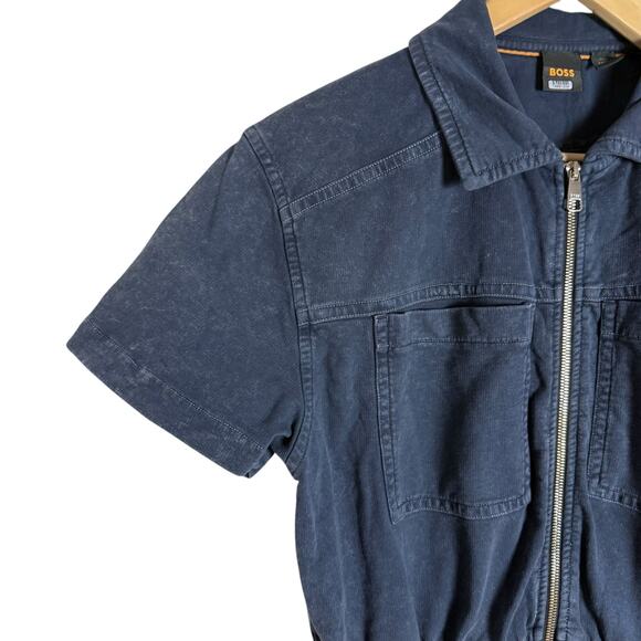 BOSS Hugo Boss Blue Zip Up Short Sleeve Utility Mini Dress Size XL - Picture 8 of 16